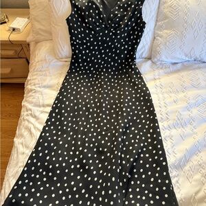 Jessica Howard Black White Polka Dot Midi Dress Size 8 Classic Elegant